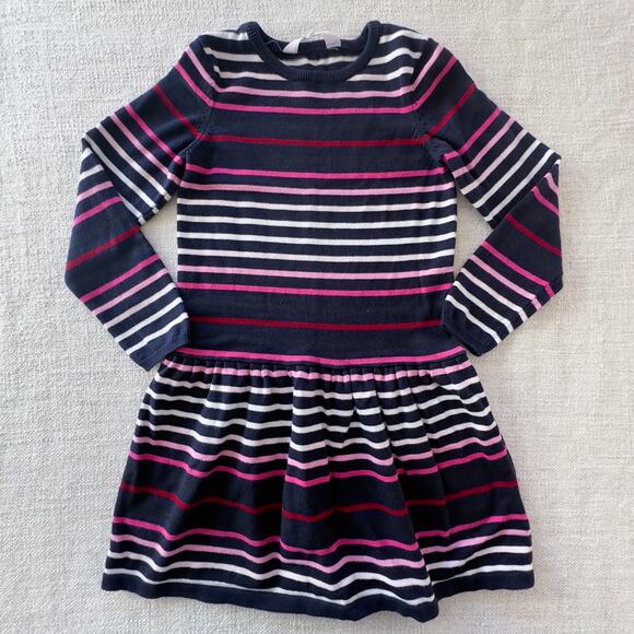 H&M Navy & Pink Striped Sweater Dress VGUC 6-8yr - Picture 1 of 5
